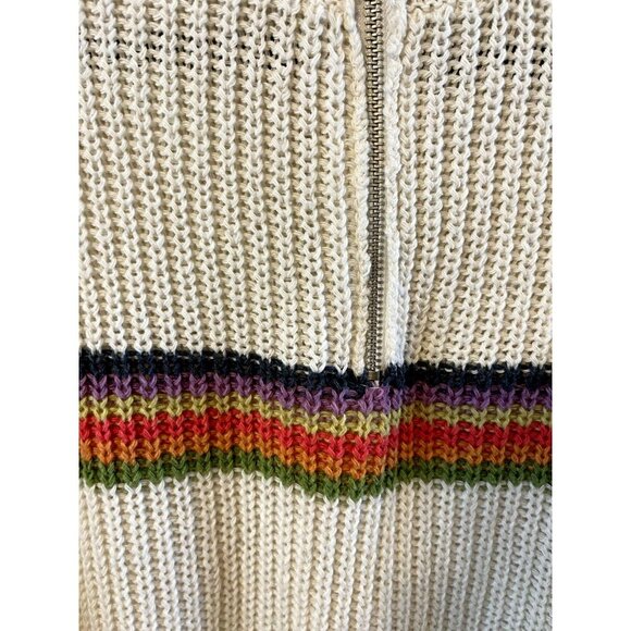 BECOOL Mock Neck Womens Cream Rainbow Stripe Oversized Knit Sweater M Zip up - Picture 3 of 7